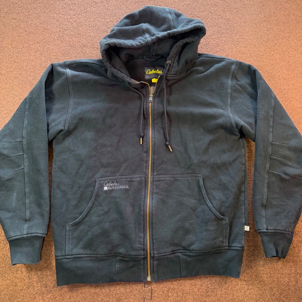 Cabelas Roughneck Zip Up Hoodie Mens Large Black Thermal Lined Workwear Jacket
